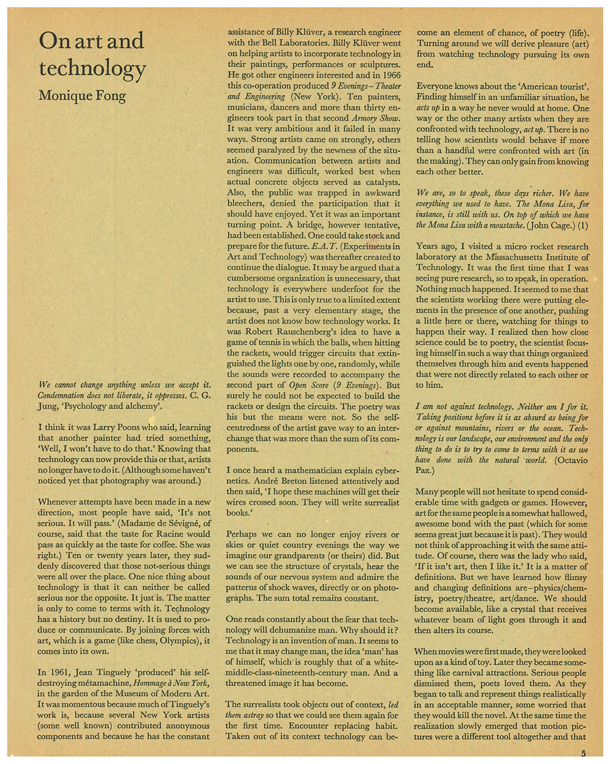 Studio International, Vol 177, No 907, January 1969. p5.