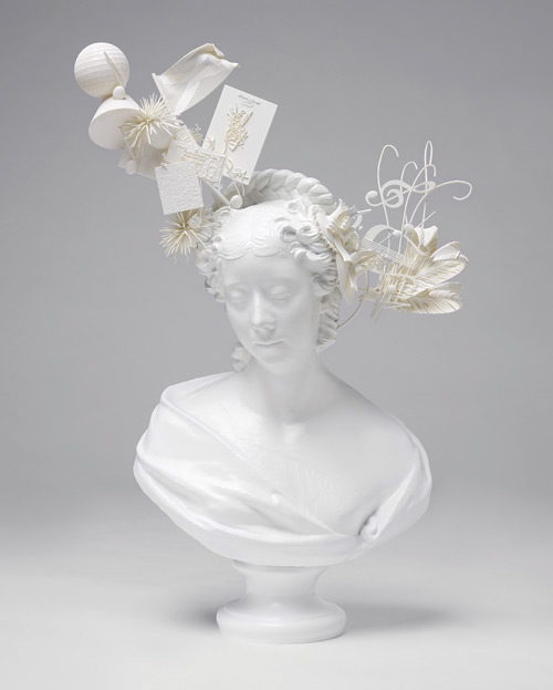 Stephen Jones.
Bust of Lady Belhaven (after Samuel Joseph), 2011. Epoxy resin, nylon; stereolithography, laser sintering
. Made by .MGX by Materialise.
Museum of Arts and Design purchase with funds provided by Alan and Marcia Docter. Photograph: Kent Pell, Courtesy of Phillips de Pury and Company.