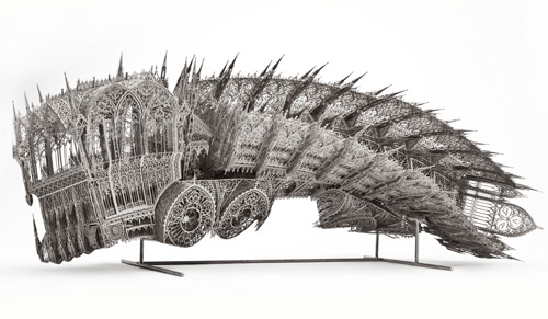 Wim Delvoye. Twisted Dump Truck (Counterclockwise, Scale model 1:5), 2011.
Nickel-plated lasercut steel.
Courtesy of Patricia Low Contemporary, Gstaad/St. Moritz. Photograph: Studio Wim Delvoye.