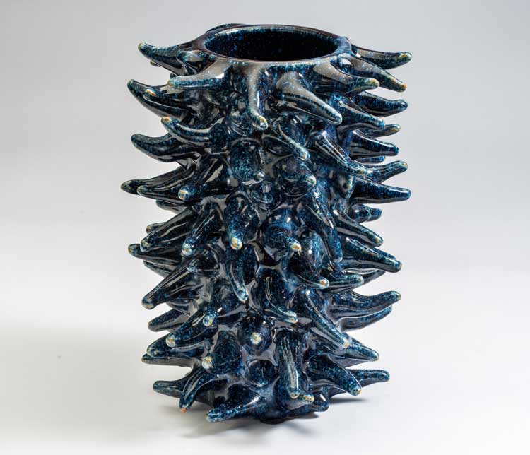 Axel Salto, Vase in the sprouting style, 1950. Blue Mussel Glaze. H: 28 cm. The Tangen Collection / Kunstsilo. Photo: Dannevig Foto AS/Kunstsilo. © Axel Salto/VISDA.