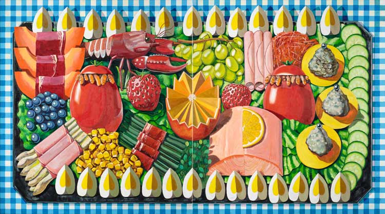 Kristof Santy, Koude schotel, 2024. Oil on canvas, 200 x 360 cm. Courtesy the artist and Sorry We're Closed, Brussels.