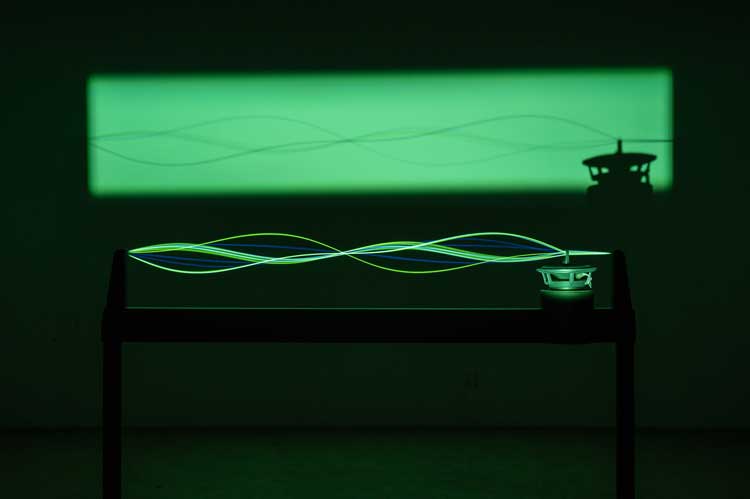Alba Triana. Music on a Bound String No 2, 2015. Installation view, Energy Fields: Vibrations of the Pacific (co-presented by Fulcrum Arts and Chapman University. Photo: Christopher Wormald.
