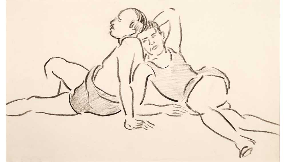 Elsie Barling (1883–1976). Norman Notley and David Brynley, c1930. Pencil on paper. Courtesy of The Ingram Collection and Dorset Museum & Art Gallery.