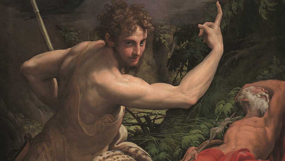 Parmigianino. The Madonna and Child with Saints John the Baptist and Jerome, 1526-7. Oil on poplar, 342.9 × 148.6 cm. © The National Gallery, London. Presented by the Directors of the British Institution, 1826.