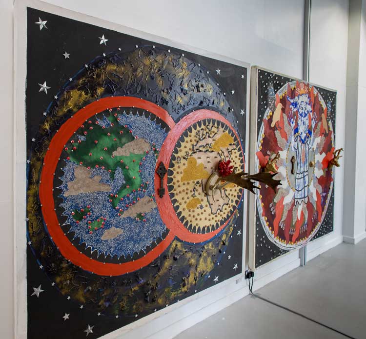 Angus Pryor. The Earth Cries Out and God on his Throne. Installation view, The Hardwick Gallery, 2020. Image courtesy the artist.