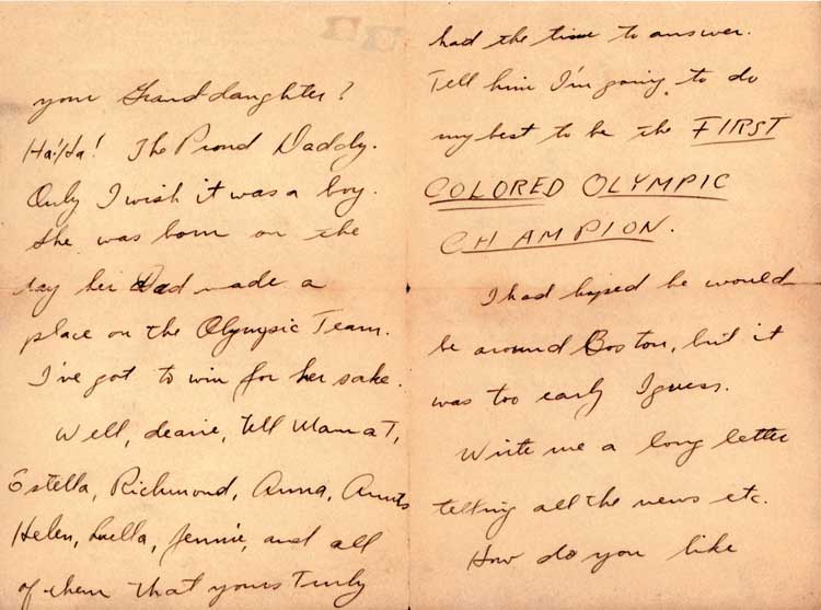 Letter written by William DeHart Hubbard (1903–1976) to his mother on board the SS America before sailing to Paris with the US Olympic team, 16 June 1924. Pen and ink on paper with printed letterhead. DeHart Hubbard Collection, MSS 1067, Cincinnati Museum Center.