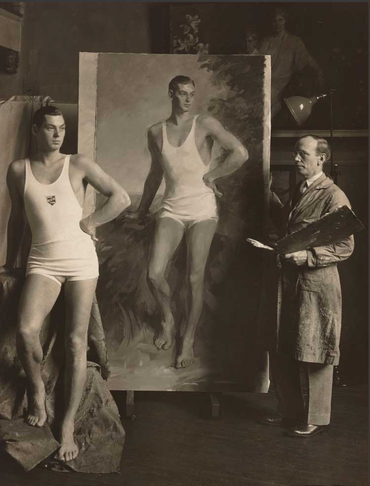 Johnny Weissmuller (1904–1984), posing for artist John Hubbard Rich (1876–1954), about 1931. Photo: Pach Brothers. Gelatin silver print. National Portrait Gallery, Smithsonian Institution, Washington.