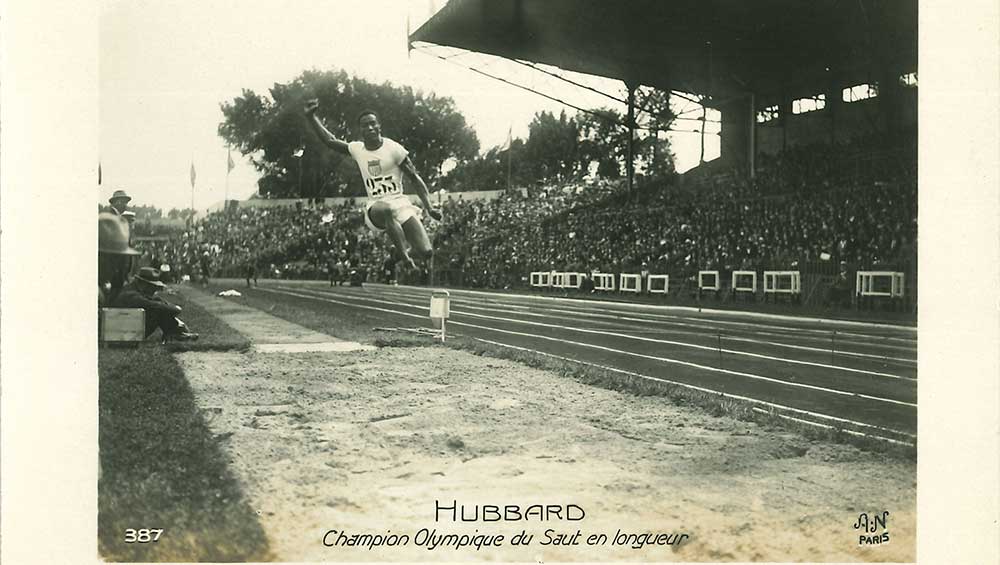 Postcard, Hubbard, Olympic Champion of the long jump (A.N. Paris series, no. 387), 1924. Unknown photographer. Gelatin silver print on paper.