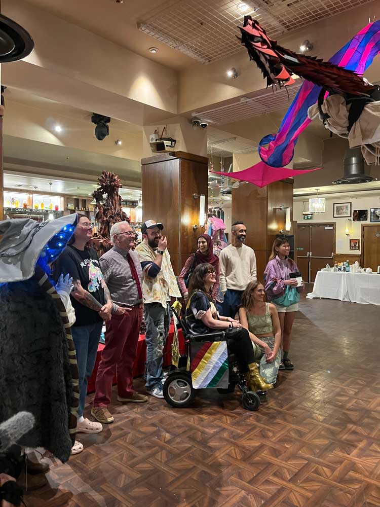 Some of the featured artists line up with Hetain Patel at the press launch of Come As You Really Are. Photo: Veronica Simpson.