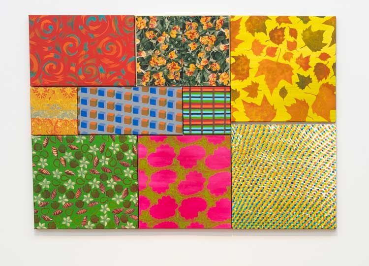 Leaf, 1995. Composite oil painting with fabric and photography, installation view, Jacqueline Poncelet: In the Making, Middlesbrough Institute of Modern Art (Mima), 2024. Photo: Jason Hynes.