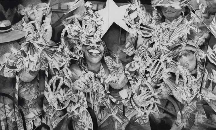 Anna Park. Hero Mentality, 2021. Charcoal on paper on panel, 72 x 120 in. Courtesy of Kimberly and Ben Gould.