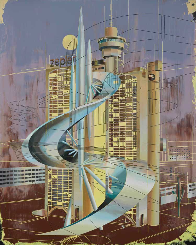 Cui Jie. Western City Gate, Belgrade, 2020. Acrylic on canvas. Collection of Lisa and Steven Tananbaum. Image courtesy of the artist; Pilar Corrias, London; and Antenna Space, Shanghai.