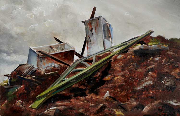 Julian Perry. Clifftop with Fridge Freezers, 2009. Oil on panel, 20 x 30 cm. Photo courtesy Colin Mills and Julian Perry.