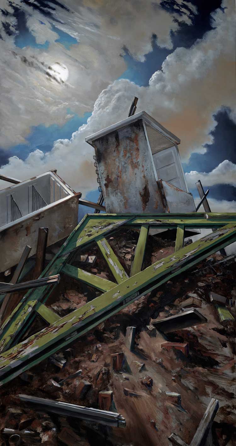 Julian Perry. Vanity, right panel, Altarpiece to the Assumption of CO2, 2021. Oil on panel, 170 x 90 cm. Photo courtesy Colin Mills and Julian Perry.