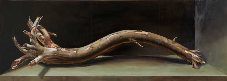 Julian Perry. Death, lower panel, Altarpiece to the Assumption of CO2, 2021. Oil on panel, 44 x 122 cm. Photo courtesy Colin Mills and Julian Perry.