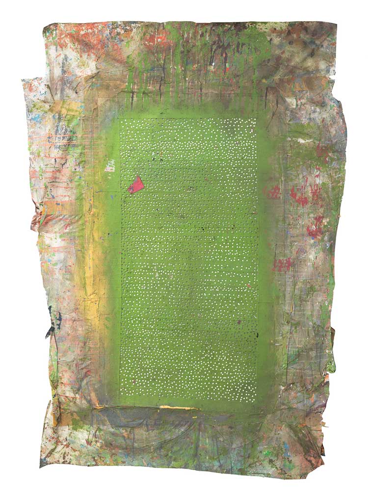 Howardena Pindell, Untitled (Stencil), 1970. Mixed media, 109.2 x 171.5 cm. Courtesy of the artist, Garth Greenan Gallery, New York and Victoria Miro.