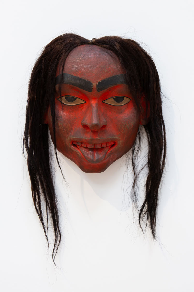 Beau Dick, Otter Woman, 2016. Installation view, Pine's Eye, 2020. Image courtesy Talbot Rice Gallery, The University of Edinburgh.