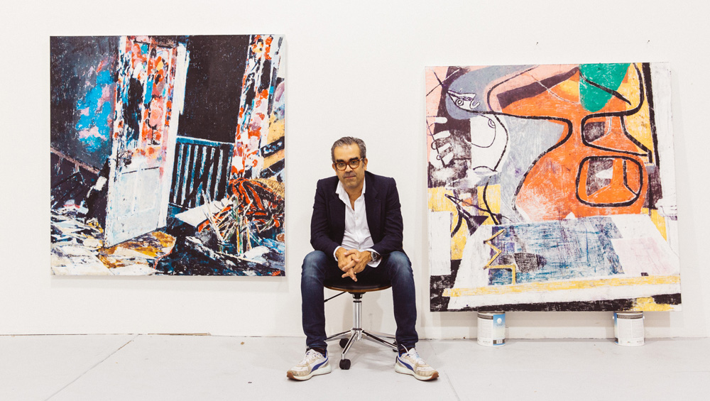 Enoc Perez in the studio, 2019. Photo: Frederick Egan Castleberry. Courtesy of the artist & Ben Brown Fine Arts.