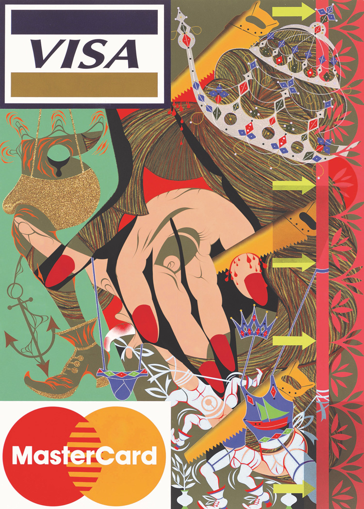 Lari Pittman, Untitled #16 (A Decorated Chronology of Insistence and Resignation), 1993. Acrylic, enamel, and glitter on wood, 84 × 60 1/16 in (213.4 × 152.6 cm). Whitney Museum of American Art, New York. Gift of Peter Norton © Lari Pittman, courtesy of Regen Projects, Los Angeles.