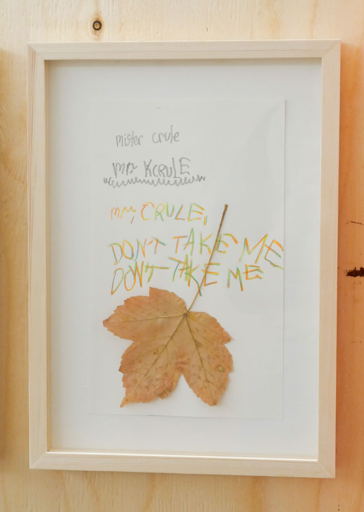 Maria Pasenau. Mr. Kcrule, 2019.
Poems and magazines mounted in
pine frame. © the artist.