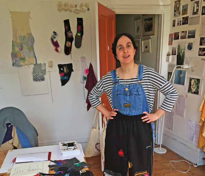 Celia Pym in her studio, 2018. Photograph: Janet McKenzie.