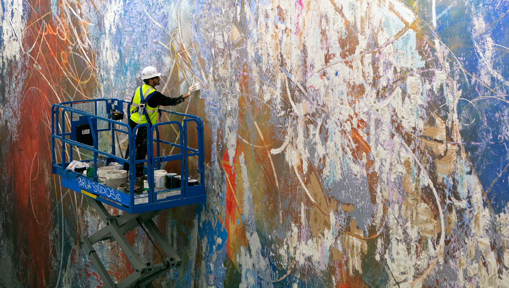 José Parlá in residence at Landmarks, the public art programme of The University of Texas at Austin, 2017. Photograph: Rey Parlá.