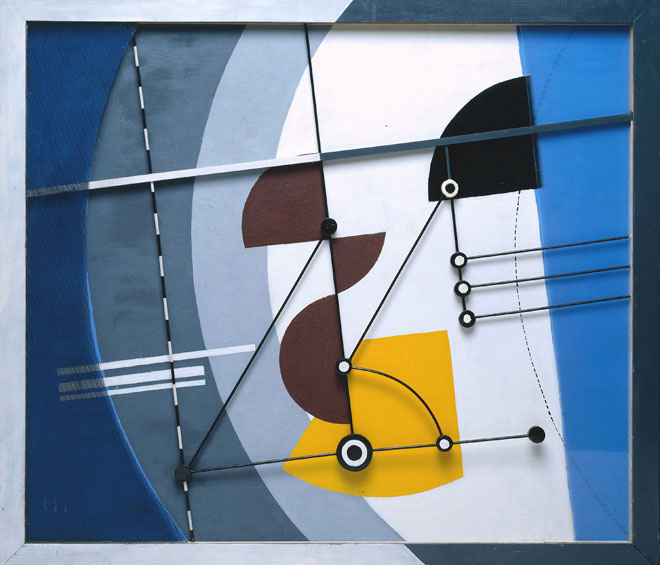 John Piper. Construction, 1934, reconstructed 1967. Oil paint, zinc, wood, glass and dowelling on canvas on plywood, 100.6 x 115.9 cm. Tate. Purchased 1968. © The Piper Estate.