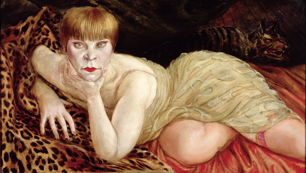 Otto Dix. Reclining Woman on a Leopard Skin, 1927. (Liegende auf Leopardenfell), 1927. Oil paint on panel, 68 x 98 cm. © DACS 2017. Collection of the Herbert F. Johnson Museum of Art, Cornell University.