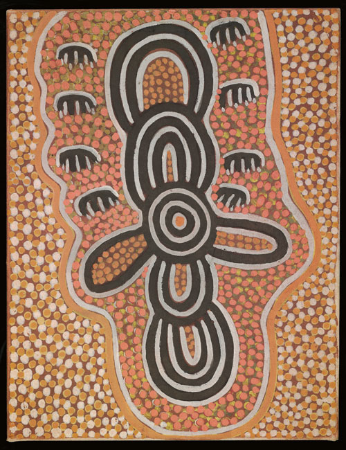 Mick Namararri Tjapaltjarri. Flying Dingoes, 1974. Synthetic polymer paint on canvas, 796 x 614 mm. All works © the artists or their estates and licensed by Aboriginal Artists Agency, 2007
