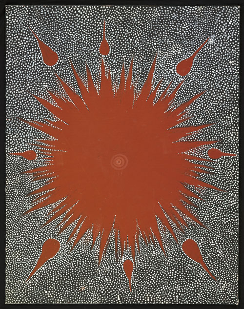 Clifford Possum Tjapaltjarri. Dreaming Story at Warlugulong (Warlukulangu), 1976. Synthetic polymer on canvas board, 710 x 555 mm. All works © the artists or their estates and licensed by Aboriginal Artists Agency, 2007