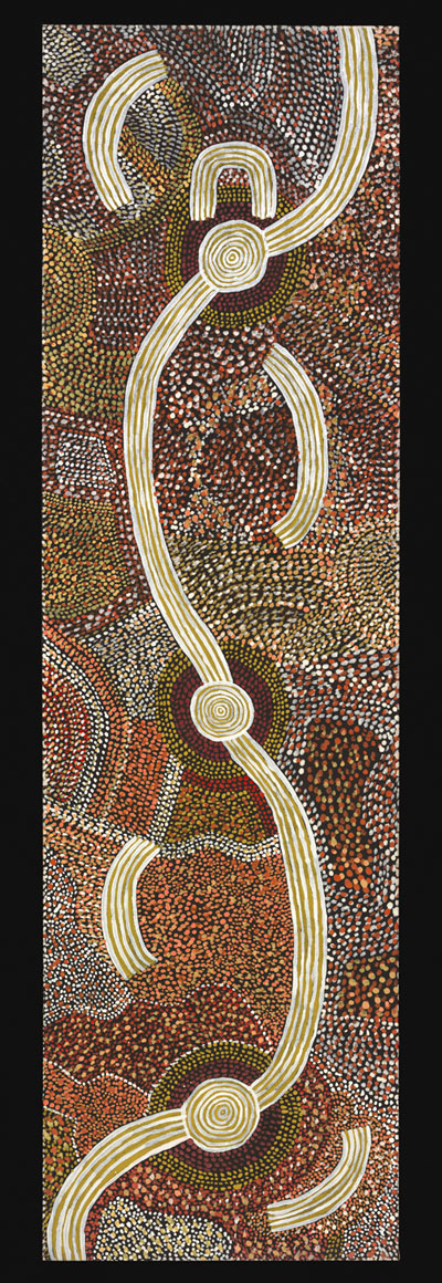 David Corby Tjapaltjarri. Dreaming of Matjadji (Matjatji), 1975. Synthetic polymer paint on canvas, 1,652 x 478 mm. All works © the artists or their estates and licensed by Aboriginal Artists Agency, 2007