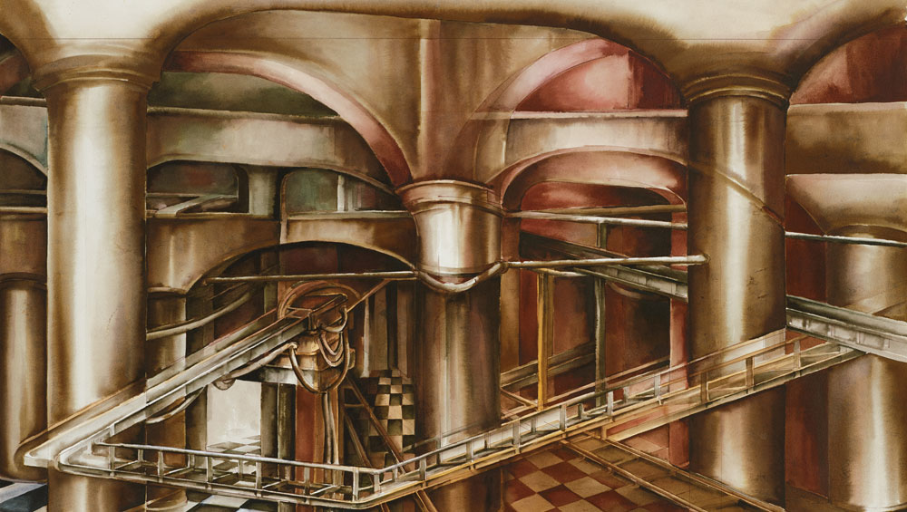 Deanna Petherbridge. Bankside in Media Res I, 1995. Pen and ink on paper, 153 x 103 cm.