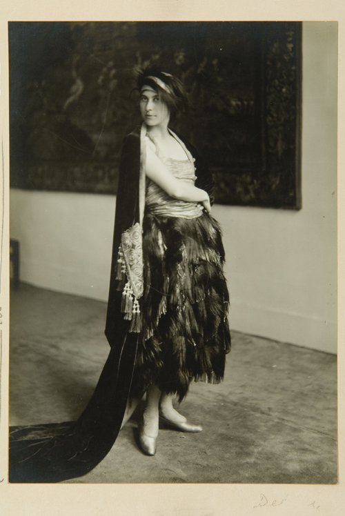 Denise Poiret in Paul Poiret's ‘Faune’ ensemble, 1919. Photograph by Delphi. Photograph courtesy of Les Arts Décoratifs, Fonds photographique patrimonial UFAC conservé au Musée de la Mode et du Textile, Paris. Tous droits réservés © 2007 Artists Rights Society (ARS), New York / ADAGP, Paris