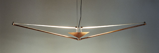 Andrea Ponsi. Sky lamp, 1987. Copper, fabric, 140 x 30 x 30 cm. Photograph: Carlo Fei.