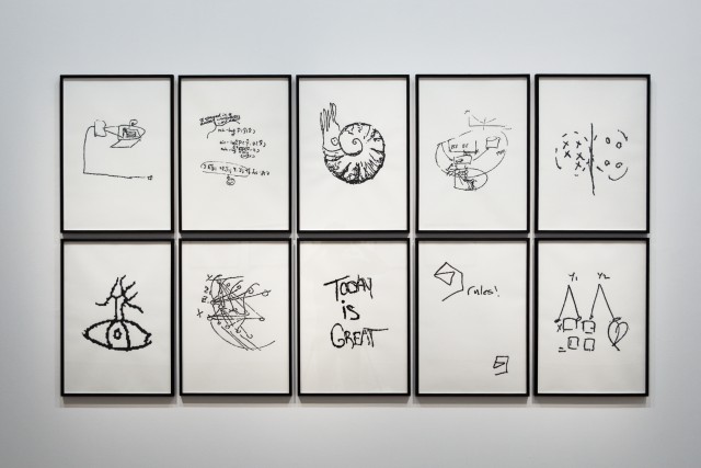 Julien Prévieux. Today is Great, 2014. Indian ink on paper, 15.75 x 22 in. Courtesy Galerie Jousse Entreprise, Paris. Photograph © Julien Prévieux.