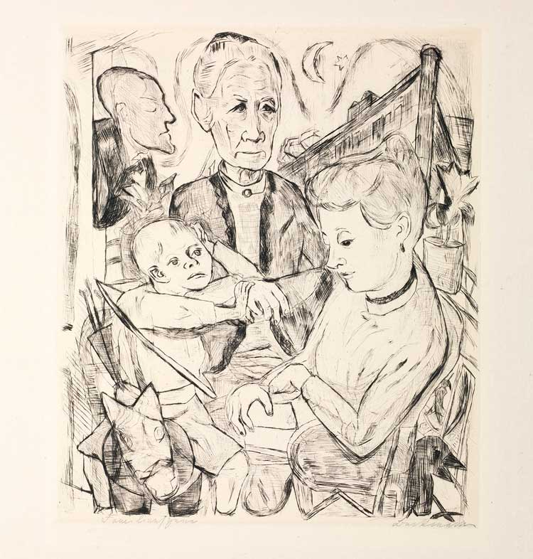 Max Beckmann, (1884-1950). Family Scene (The Beckmann Family), 1918. Drypoint etching on Simili Japon paper. Photo: National Gallery of Ireland.