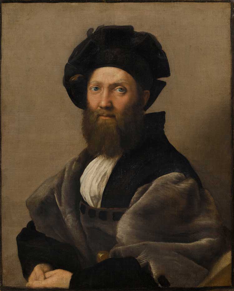 Raphael (Raffaello Sanzio or Santi), Portrait of Baldassare Castiglione, 1514-16. Oil on canvas, 32 5/16 × 26 3/8 in (82 × 67 cm). Musée du Louvre, Département des peintures, Paris.