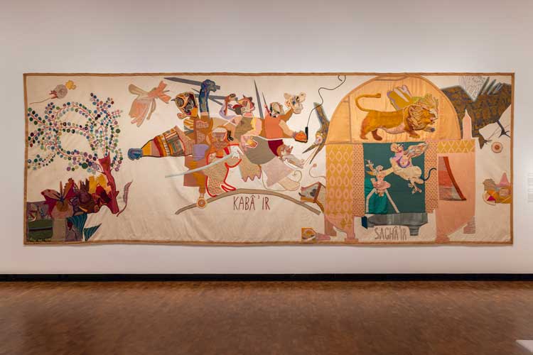 Paula Rego, Battle of Alcácer Quibir, 1966. Mixed-media tapestry, 250 x 650 cm. Installation view, Paula Rego: Dance among Thorns at Munch, Oslo, 2026. Photo: Ove Kvavik / © Munchmuseet.