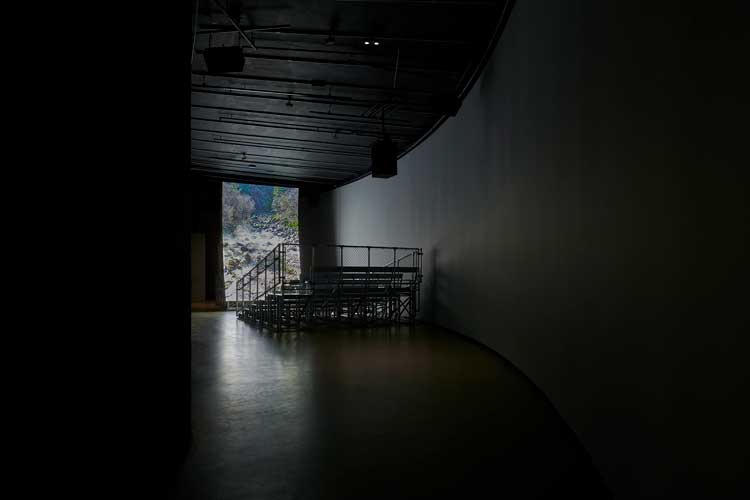 Lucy Raven, Murderers Bar, 2025. Installation view, The Curve, 9 October 2025 – 4 January 2026. © Jo Underhill, Barbican Art Gallery.