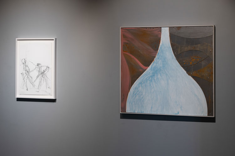Left to right: Ro Robertson, Workers in Motion and She Moves Out, installation view, The Ribs Begin to Rise, Northern Gallery for Contemporary Art, Sunderland, July 2025. Photo: Chris Davison.