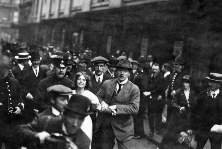 Unknown photographer. Annie Kenney (an Oldham cotton mill worker) arrested in London, April 1913. © Alamy.