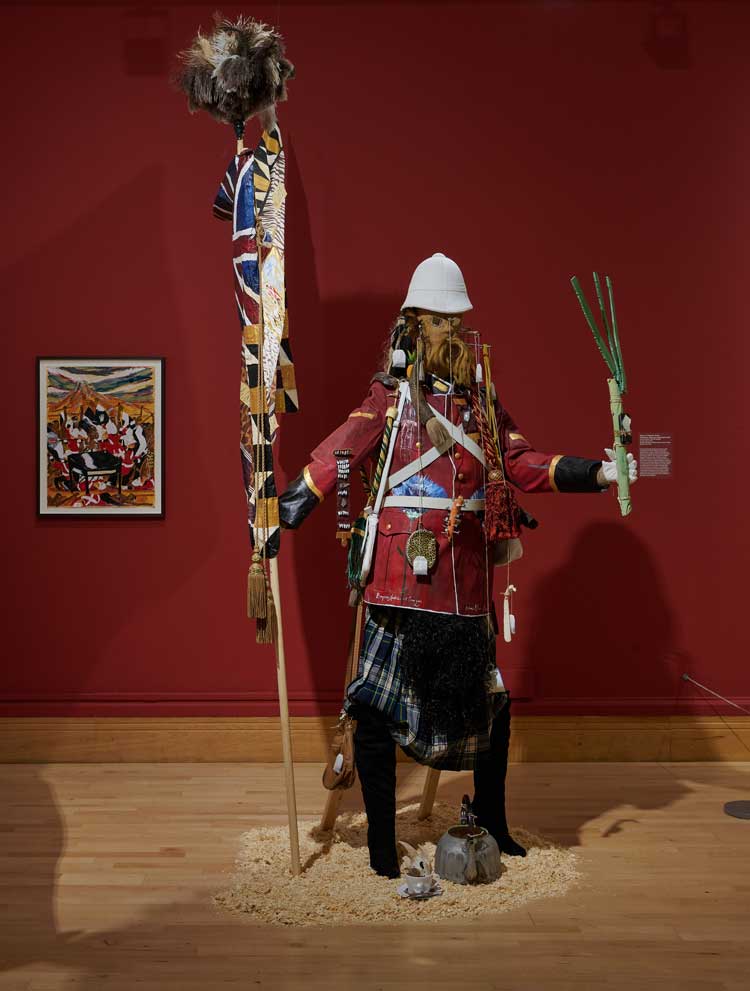 Andrew Gilbert. Major General Andrew Gilbert Calls a Drone Strike on his Leek Phone (tm), Magersfontein, 11th December 1899, Southern Africa, 2020. Installation view, Djanogly Gallery, Lakeside Arts, Nottingham. Courtesy Andrew Gilbert and Sperling
Munich.