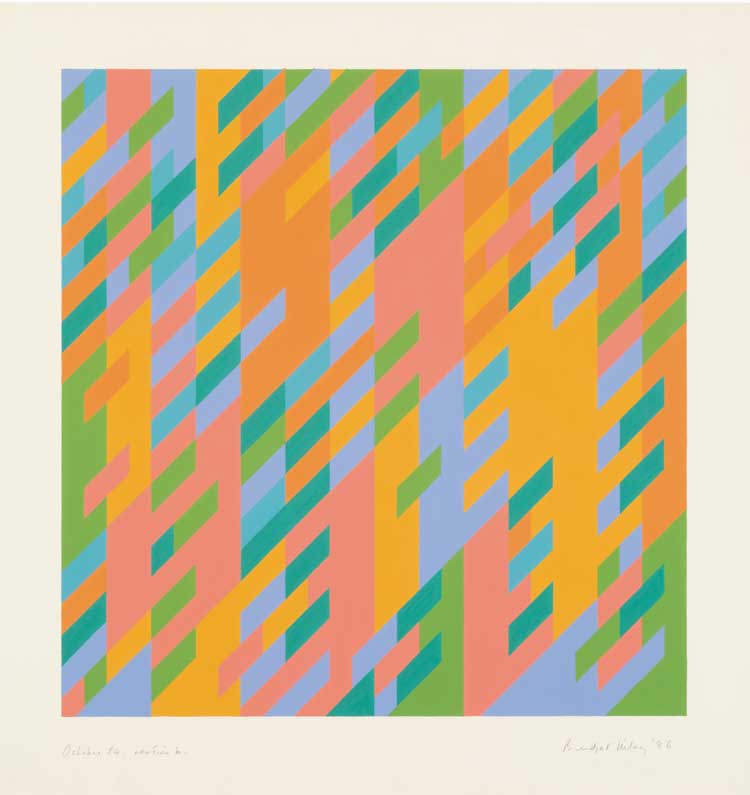 Bridget Riley. October 24 revision B, 1986. Gouache on paper, 26 3/4 x 25 3/8 in. Collection of the artist, © Bridget Riley.