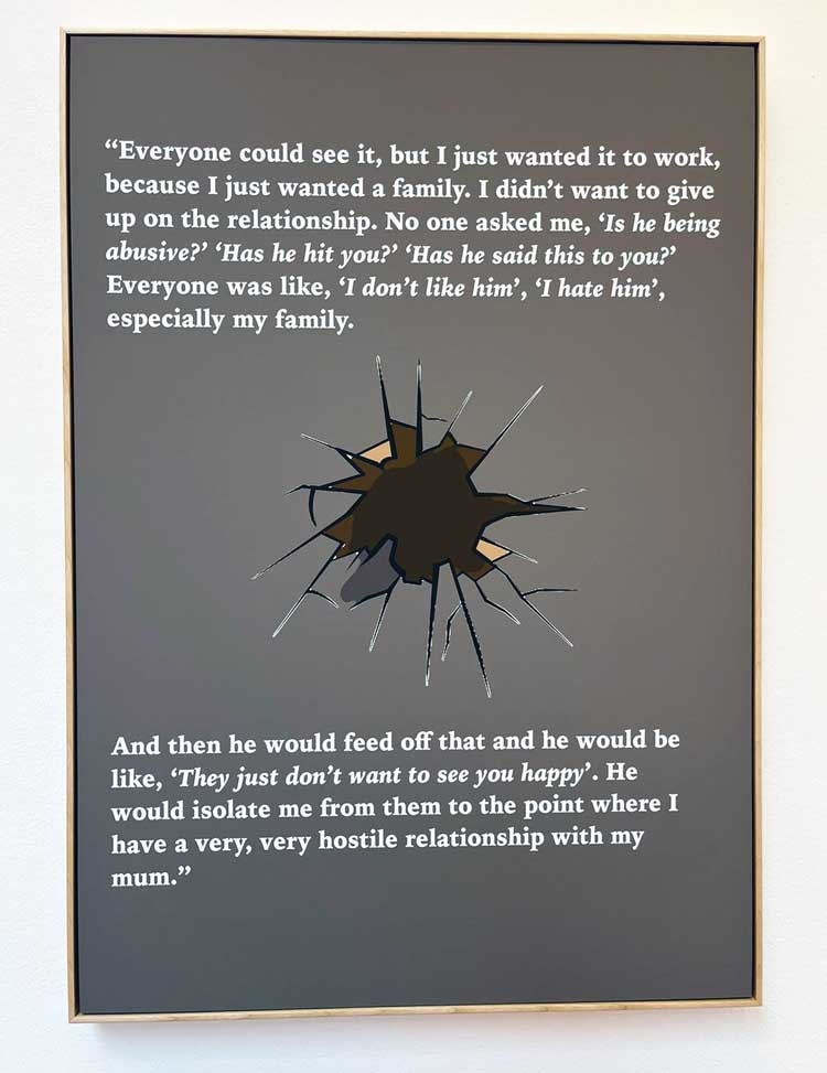 Sonia Boyce. Social care, text, 2021. Digital print. Installation view, Radio Ballads, Serpentine North Gallery, London, 2022. Photo: Veronica Simpson.