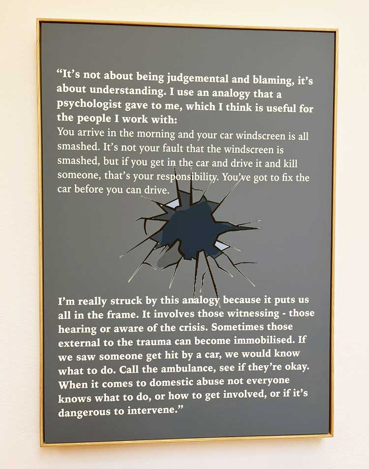 Sonia Boyce. Social care, text, 2021. Digital print. Installation view, Radio Ballads, Serpentine North Gallery, London, 2022. Photo: Veronica Simpson.