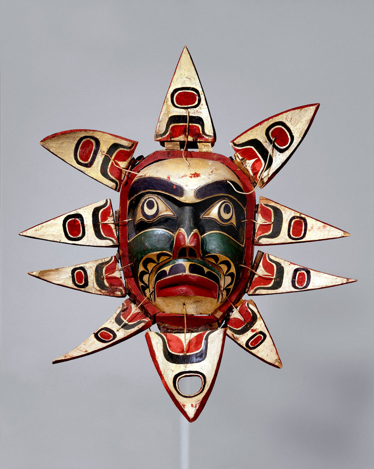 Kwakwaka'wakw potlatch transformation mask in the open position, revealing the sun or a starfish. © The Trustees of the British Museum. Image licensed under Creative Commons Attribution-NonCommercial-ShareAlike 4.0 International (CC BY-NC-SA 4.0).