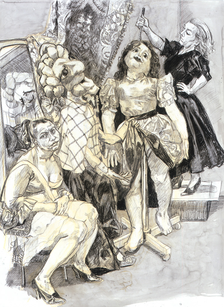 Paula Rego. Impailed, 2008. Conté pencil and ink wash on paper, 137 x 102 cm. Private collection. © Paula Rego, courtesy of Marlborough,
New York and London.