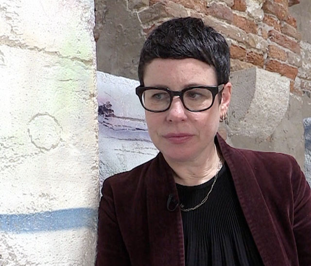 Eva Rothschild talking to Studio International at the opening of The Shrinking Universe,
Irish Pavilion, Arsenale, Venice Biennale 2019. Photo: Martin Kennedy.