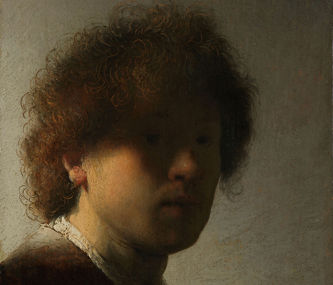 Rembrandt van Rijnb, Self-portrait with Tousled Hair, c1628–29. De Bruijn-van der Leeuw Bequest, Muri, Switzerland.