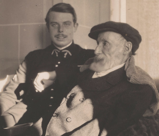 Pierre-Auguste Renoir and Jean Renoir. Photo taken by Pierre Bonnard, c1916. Proof on albumen paper from a gelatin silver bromide soft film negative, 40 x 34 cm. Paris, Musée d'Orsay. Photo © Musée d'Orsay, Dist. RMN-Grand Palais / Patrice Schmidt.
